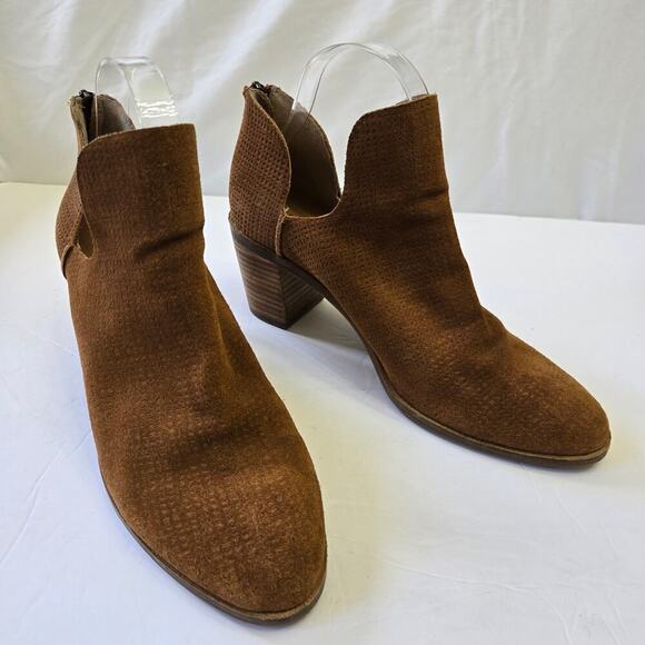 Lucky Brand Powe Bootie Womens 9.5 Cognac Brown Suede Ankle Boots - Picture 2 of 10
